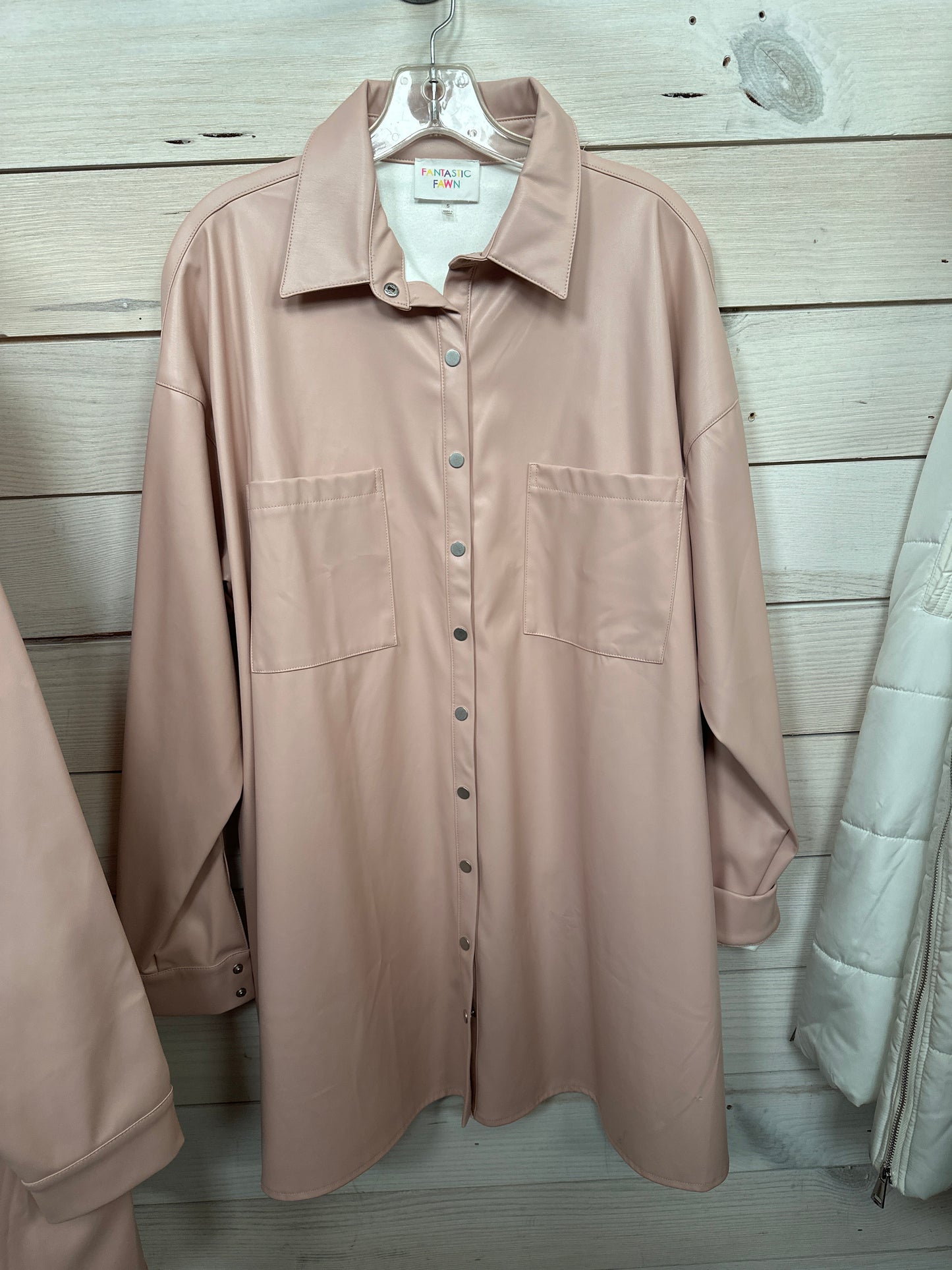 BLUSH PINK LONG SLV LEATHER DRESS