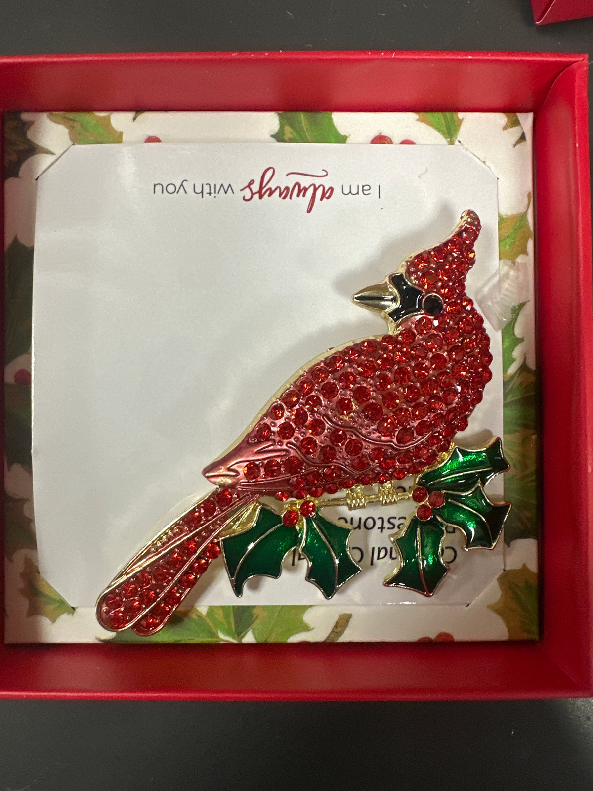 CARDINAL CRYSTAL RHINESTONE BROACH 2.5" X 2.75"