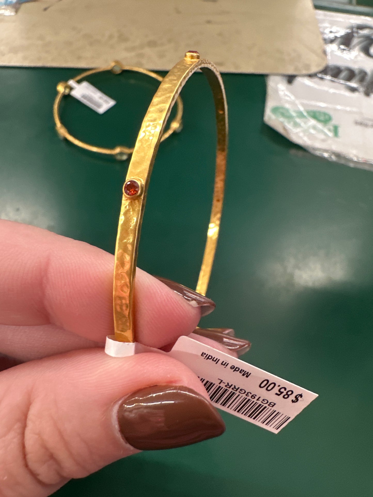 CRESCENT BANGLE GOLD CZ RUBY RED - L