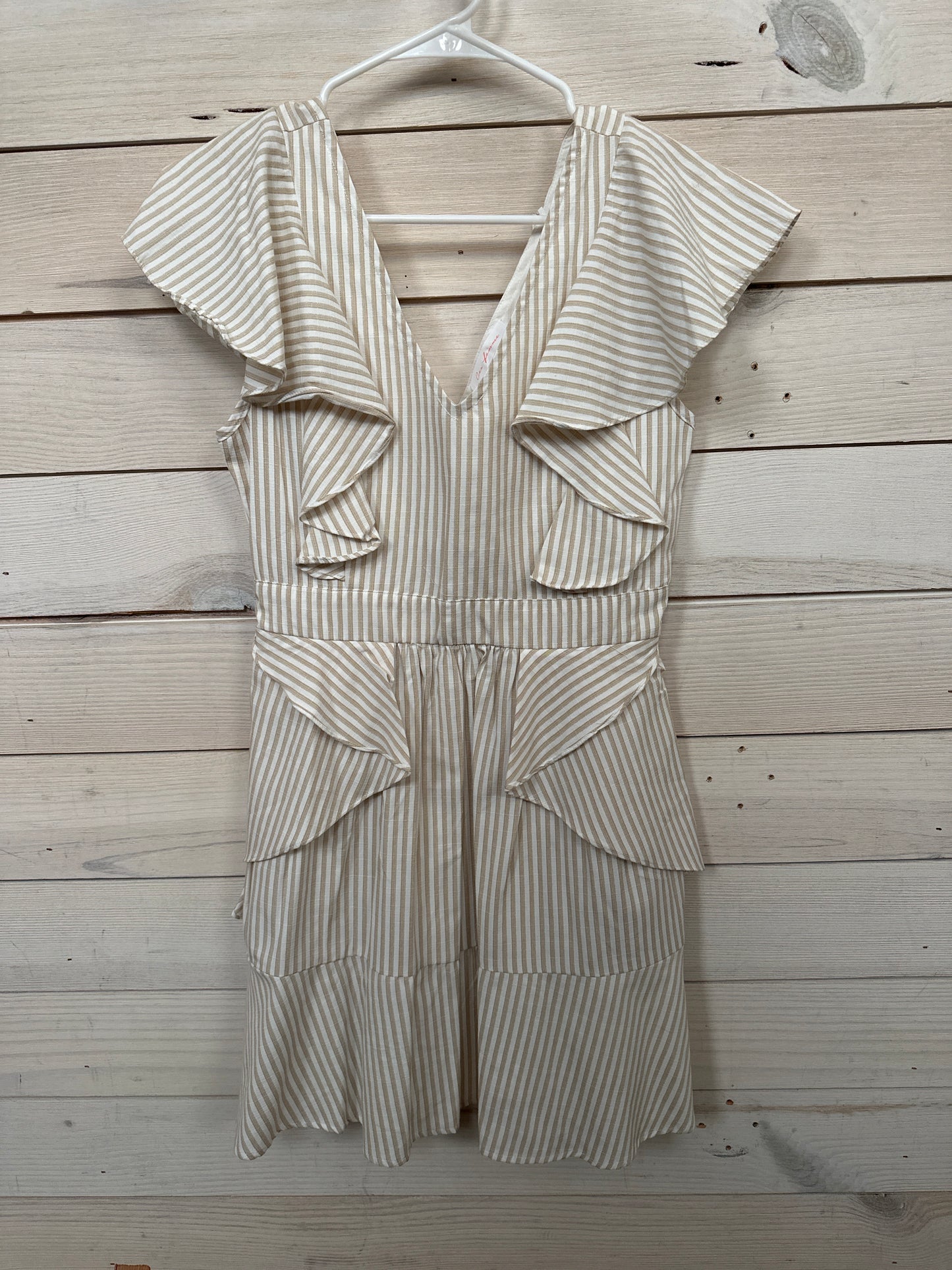 CREAM AND WHITE PINSTRIPE DRESS