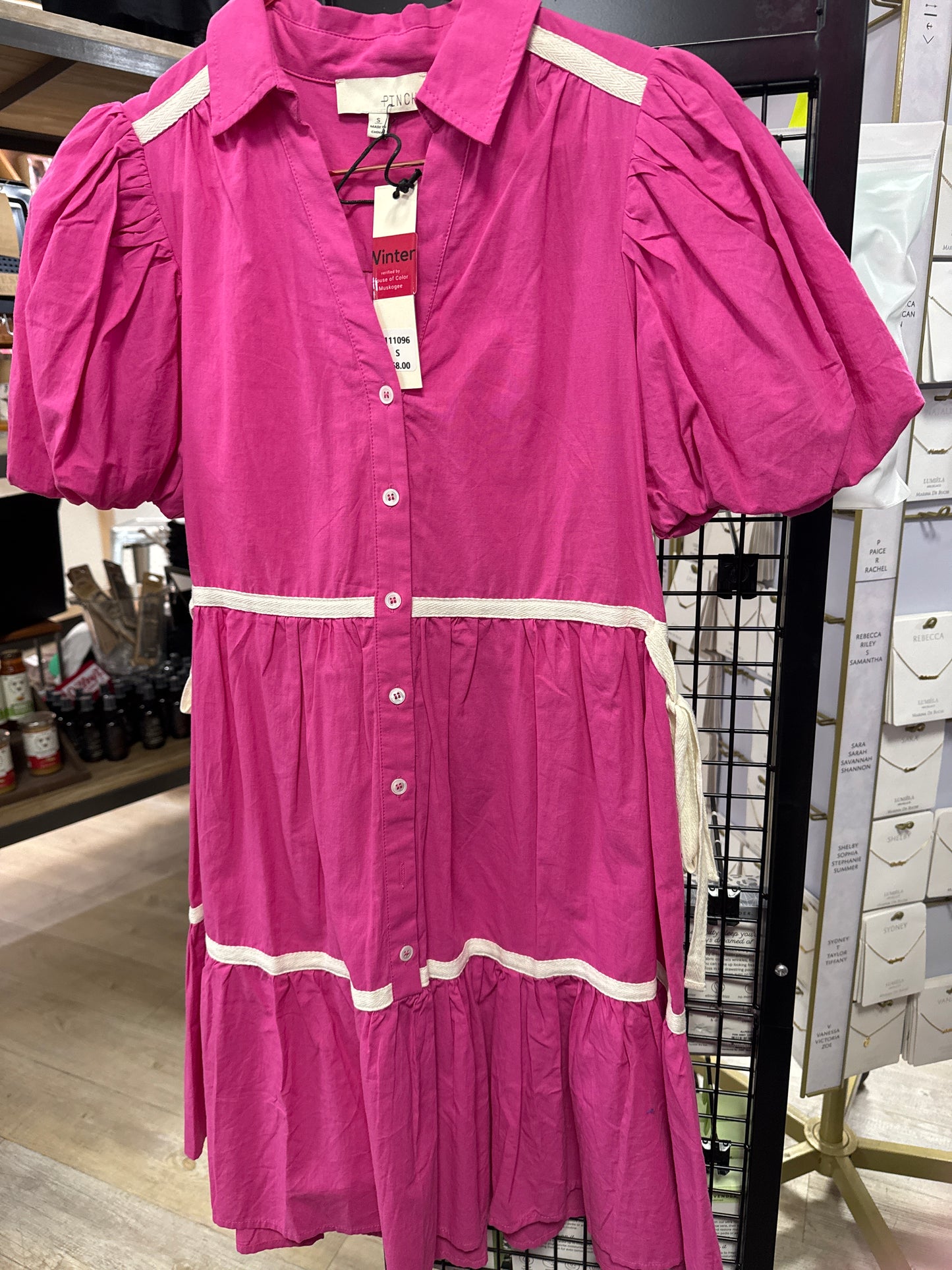 BUTTON DOWN TAPE DETAIL MINI DRESS