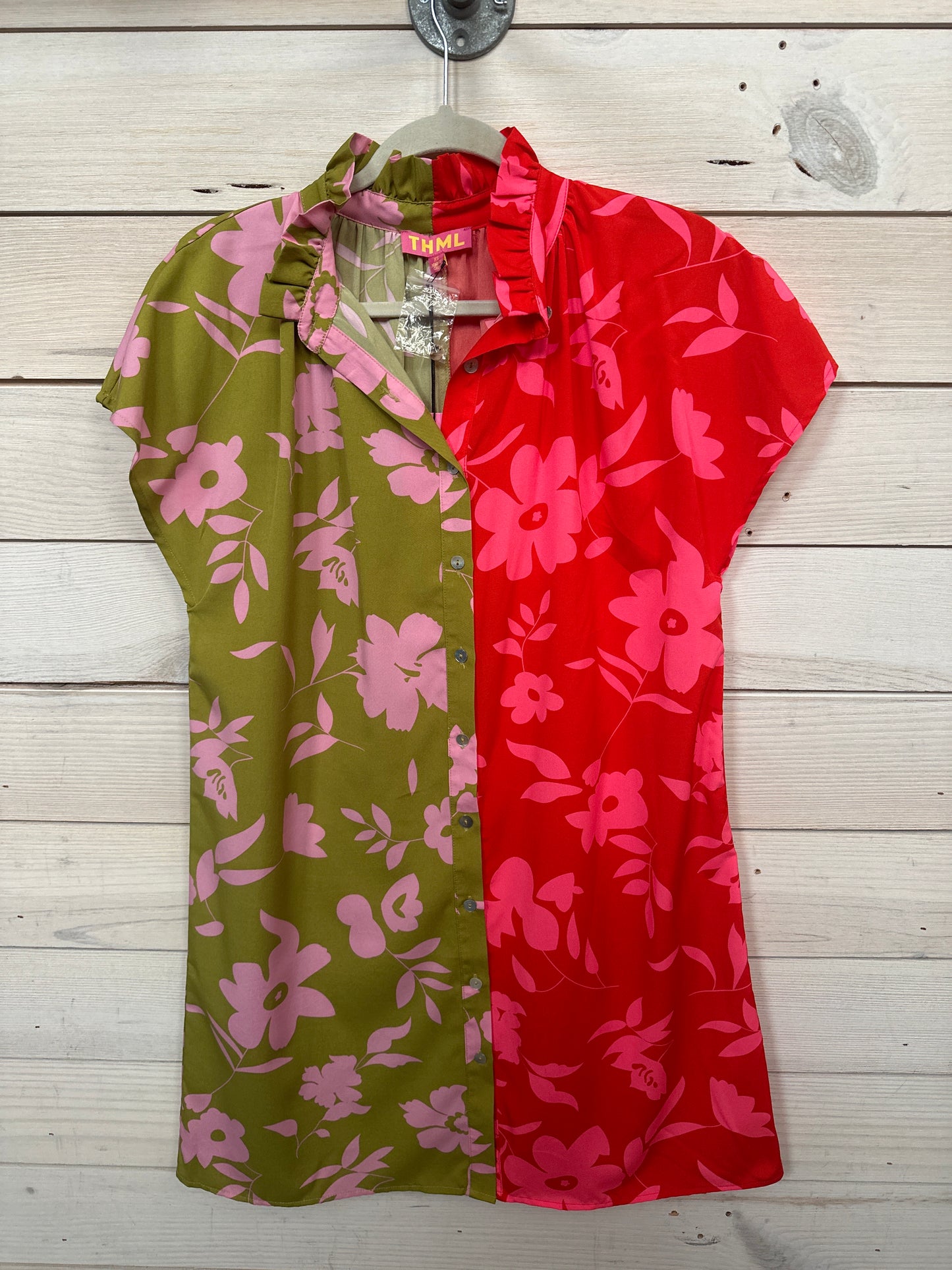 OLIVE GREEN & RED FLORAL PRINT DRESS