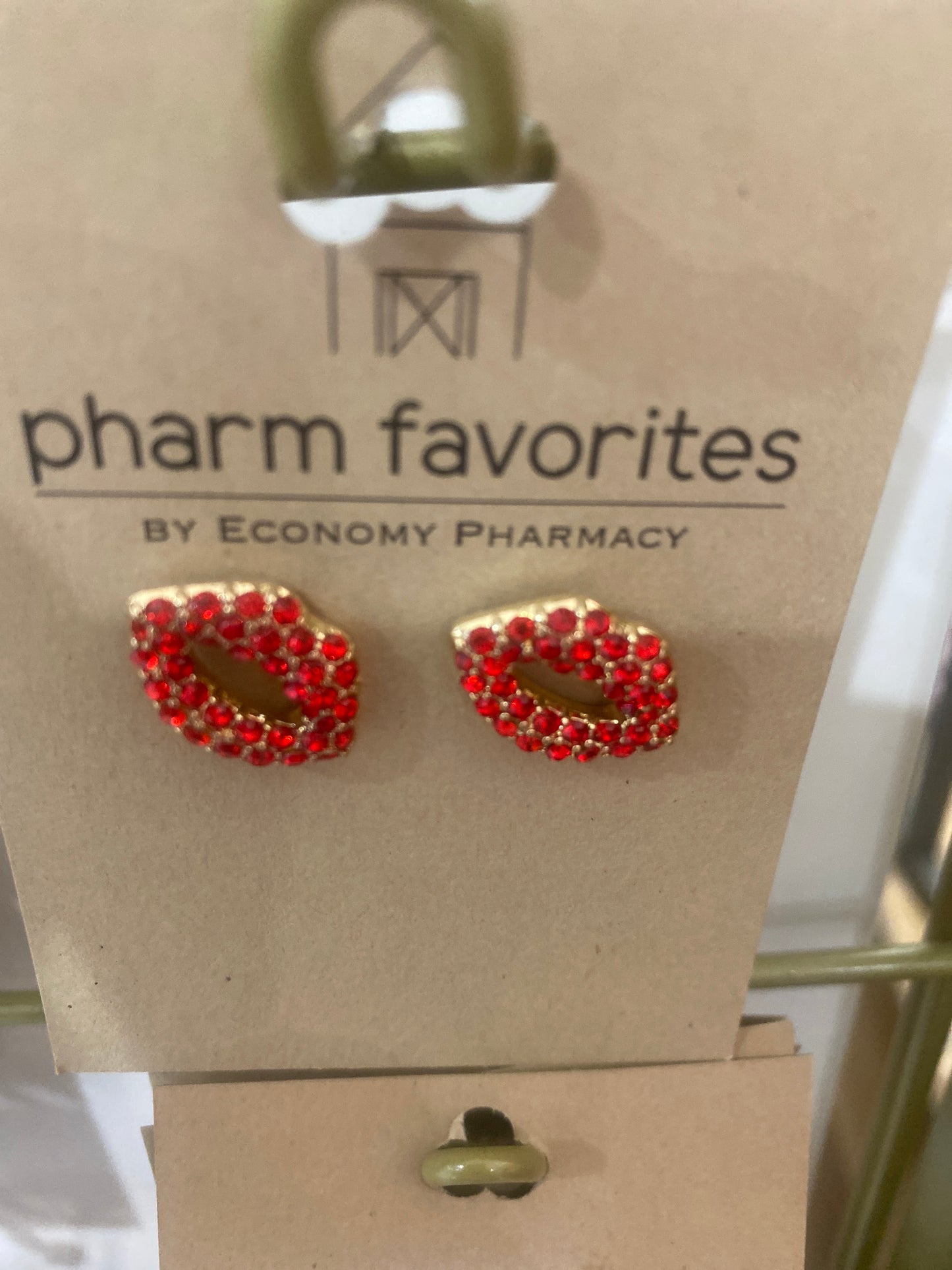 PUCKER UP CZ LIPS EARRINGS - RED