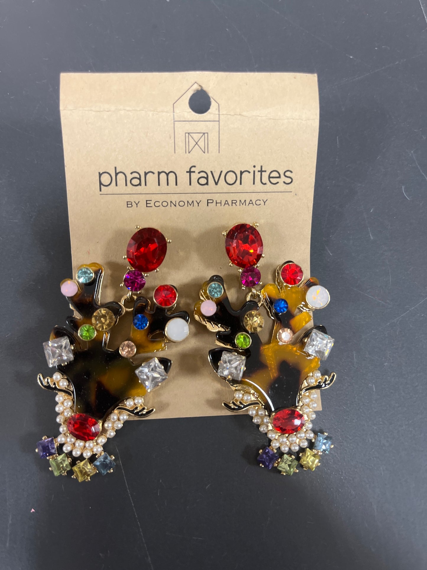 Embellished Acrylic Reindeer Earrings