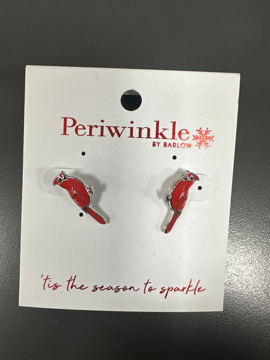 RED ENAMEL CARDINAL STUD EARRINGS