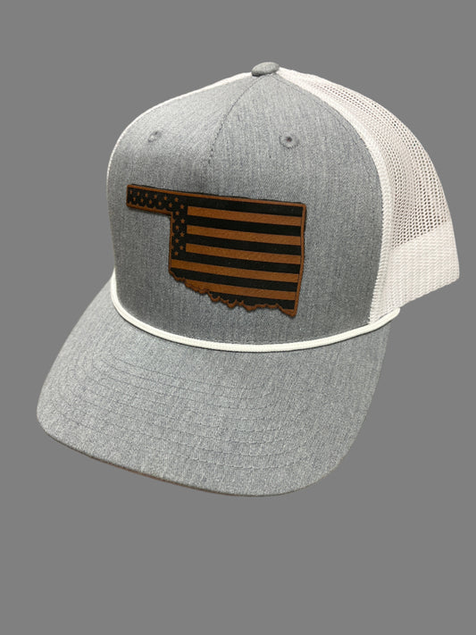 GRAY & WHITE HAT WITH OKLAHOMA FLAG PATCH