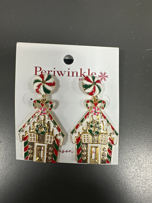 ENAMEL GINGERBREAD HOUSE WITH PEPPERMINTS EARRINGS