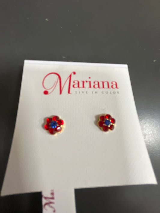 MARIANA - EARRINGS - GOLD - SMALL RED/BLUE STONES FLOWER
