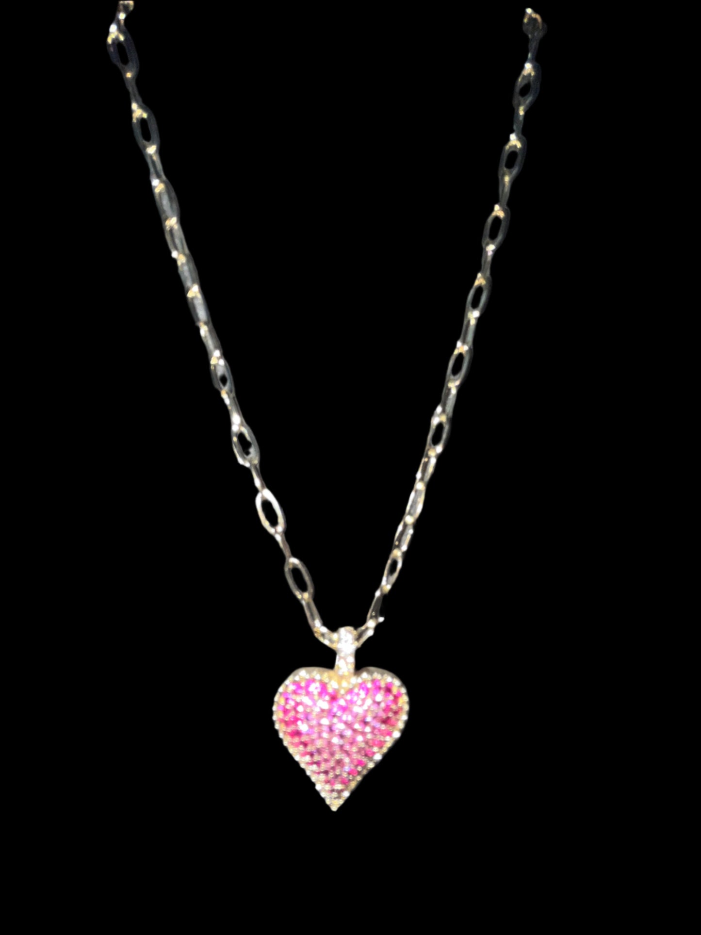 GOLD CHAIN WITH PINK PAVE HEART PENDANT
