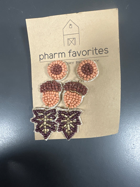 BEADED CASCADING ACORN & LEAF EARRINGS