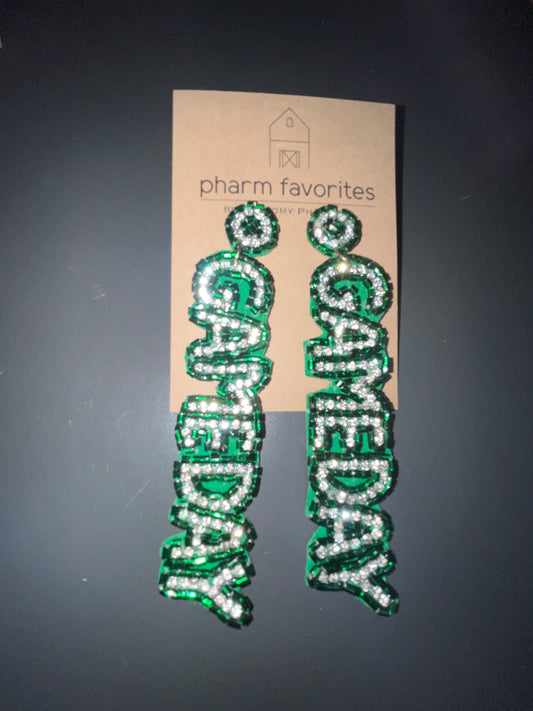 BEADED "GAMEDAY" EARRING - GREEN/WHITE