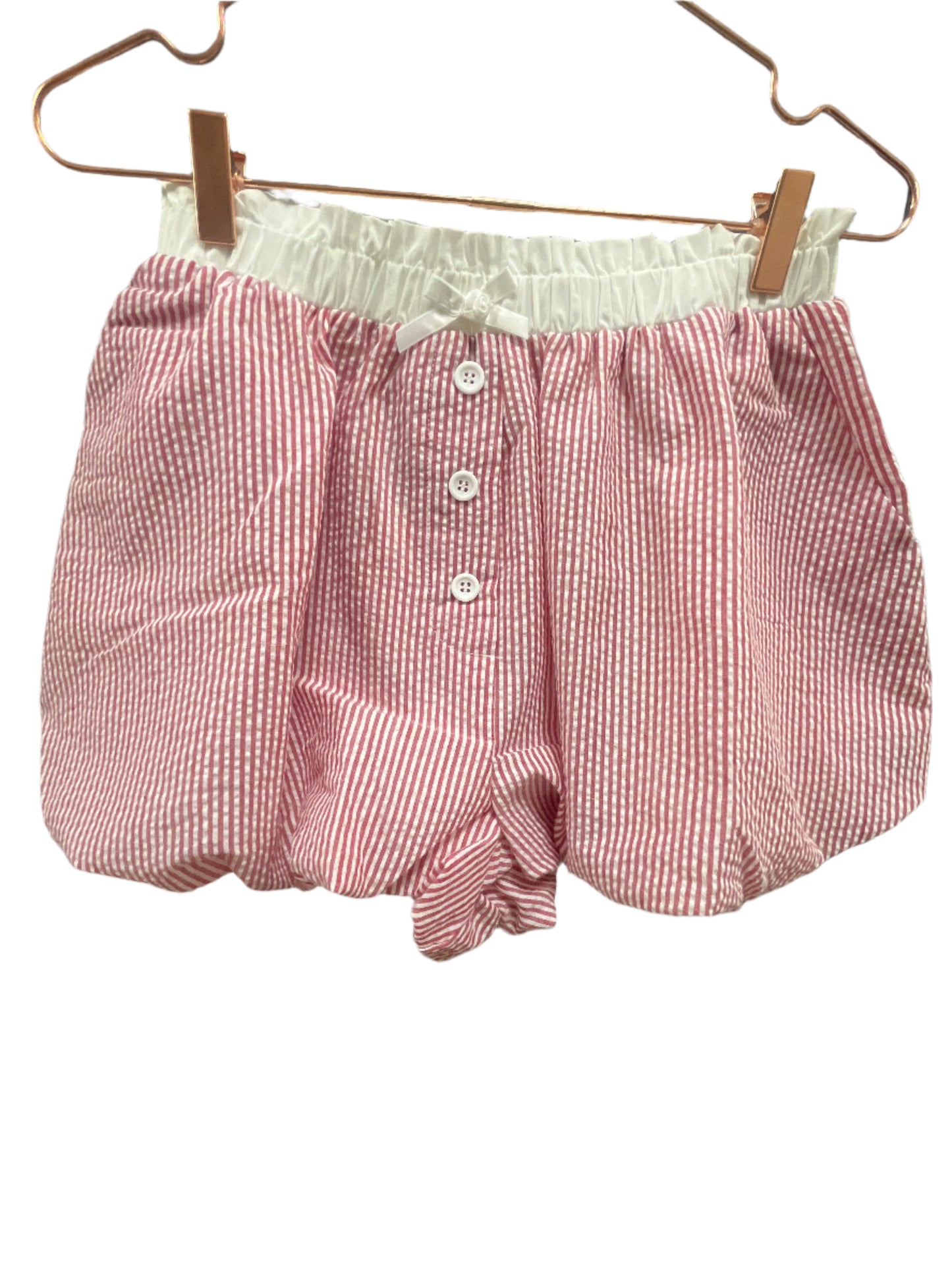 SEERSUCKER STRIPE BUBBLE HEM BOXER SHORTS W/CONTRAST WAISTBAND - RED