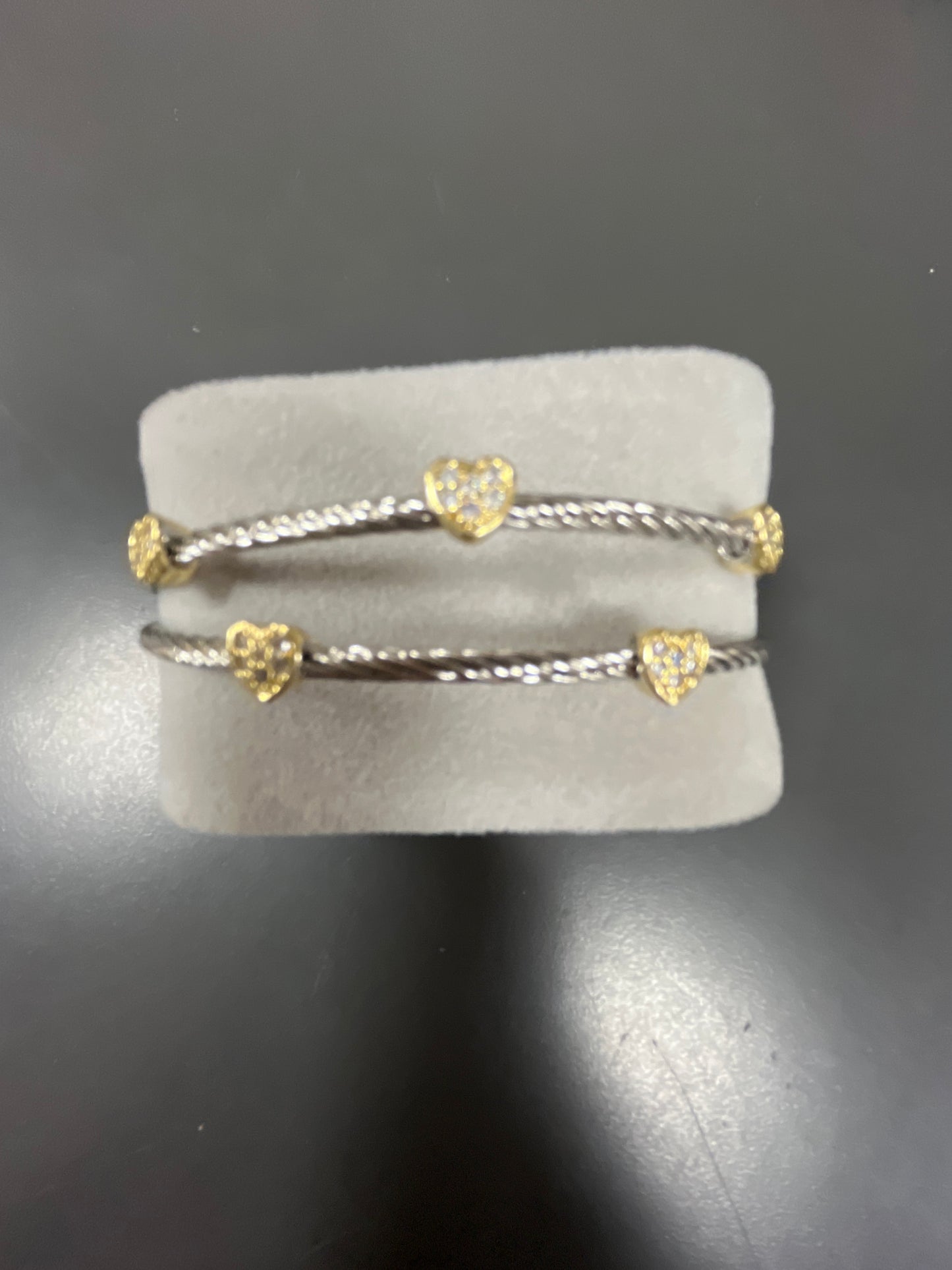 SILVER DOUBLE CABLE BRACELET W/GOLD PAVE HEARTS