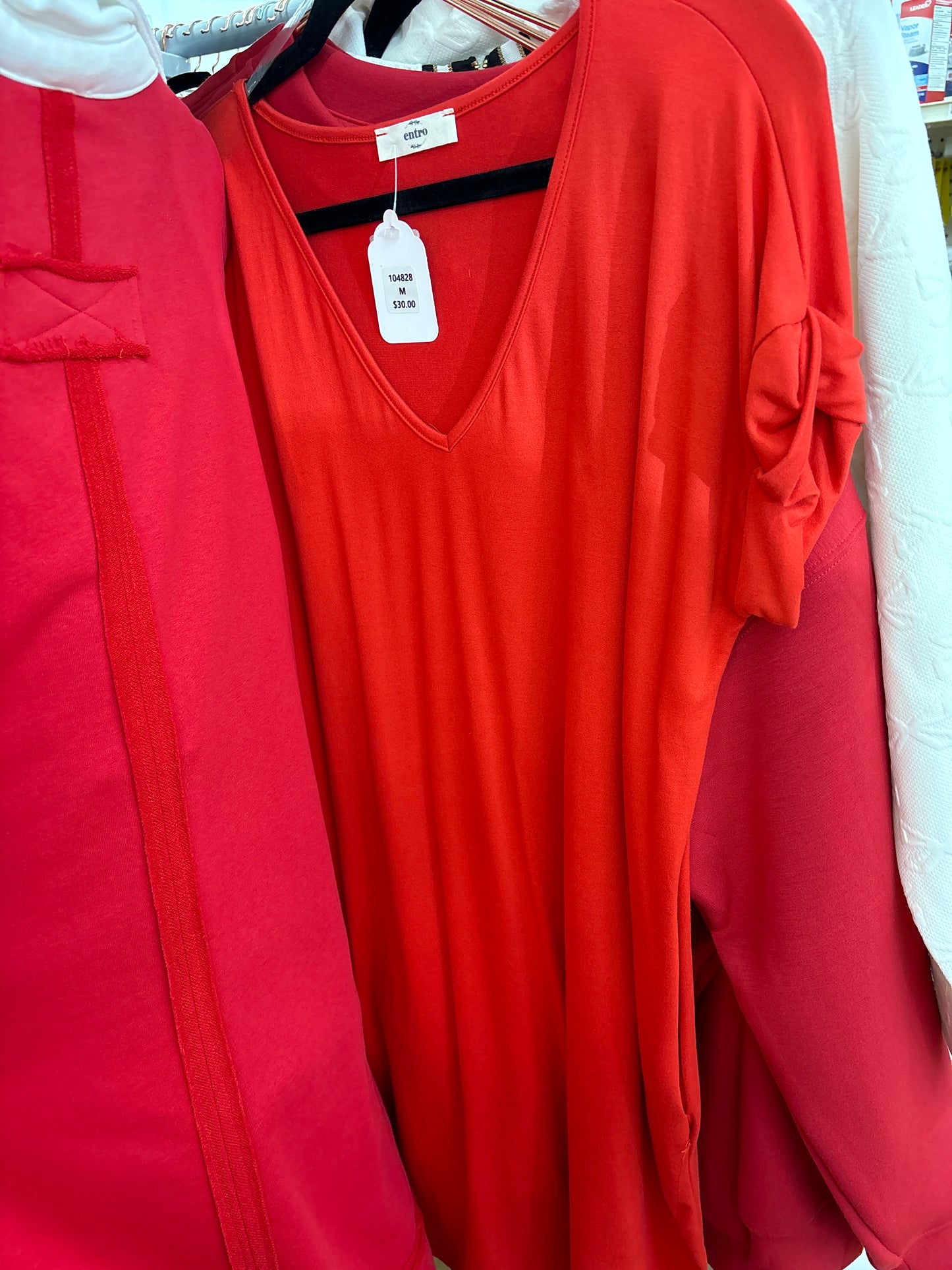 V NECK TSHIRT DRESS - RED -M