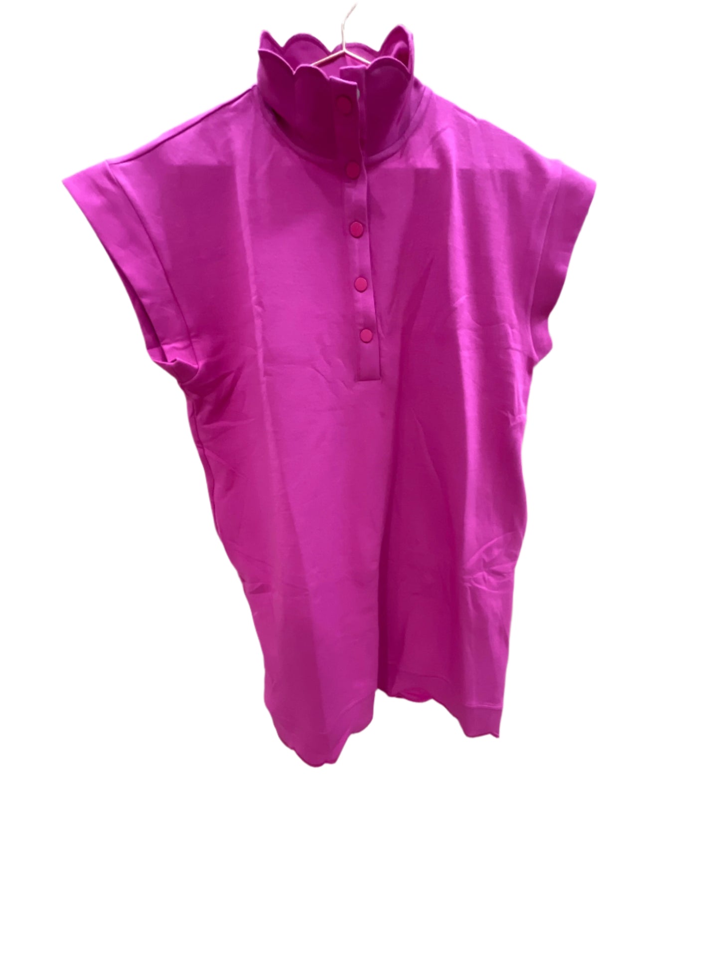 FUCHSIA JERSEY KNIT MINI DRESS W/SCALLOP HEM