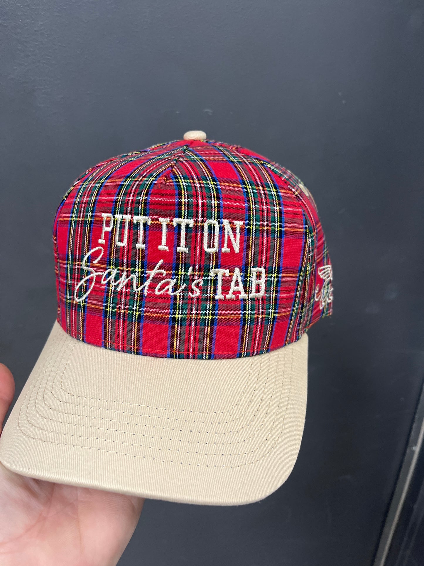 TAN/PLAID SANTA'S TAB HAT