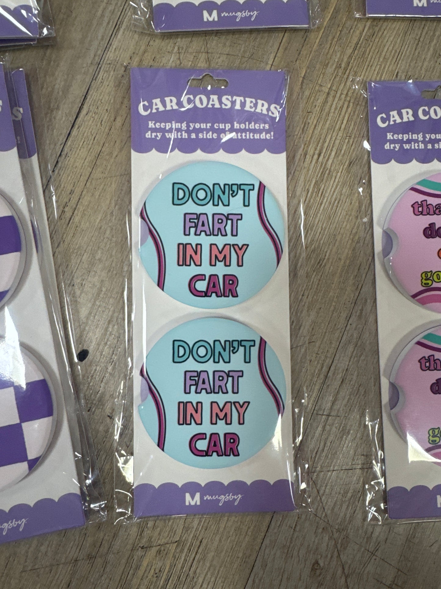 CAR COASTERS - 2PC - DON'T FART IN MY CAR
