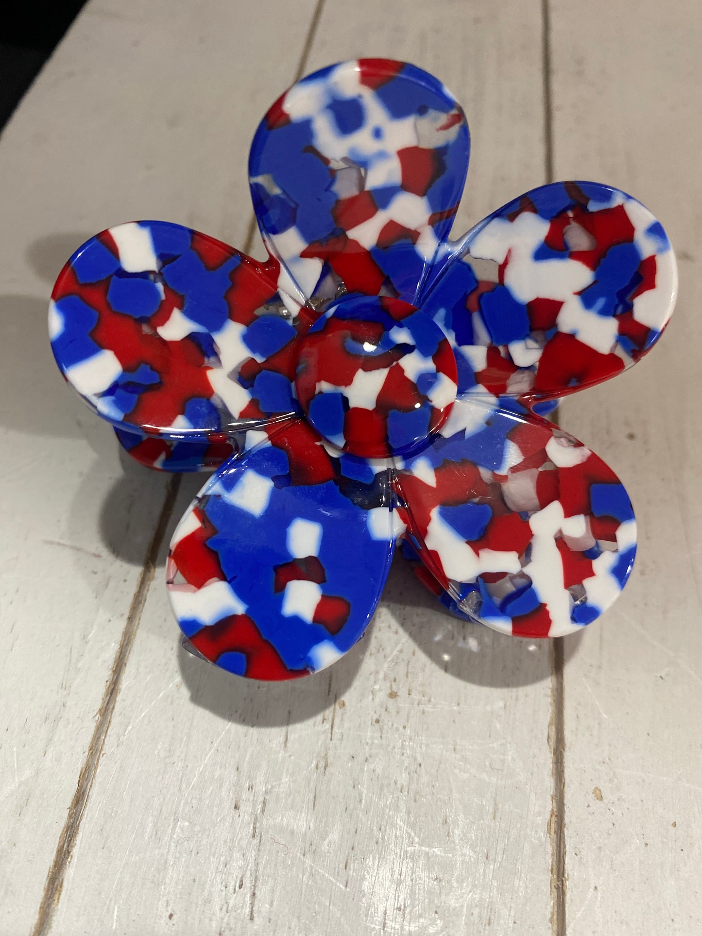 FLOWER HAIR CLIP - RED/WHITE/BLUE