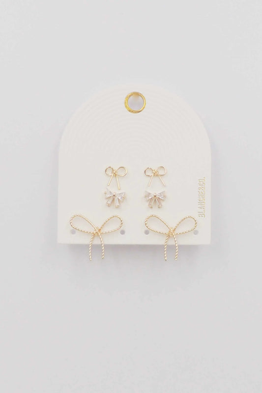 Set of 3 Gold Bows Stud Earrings