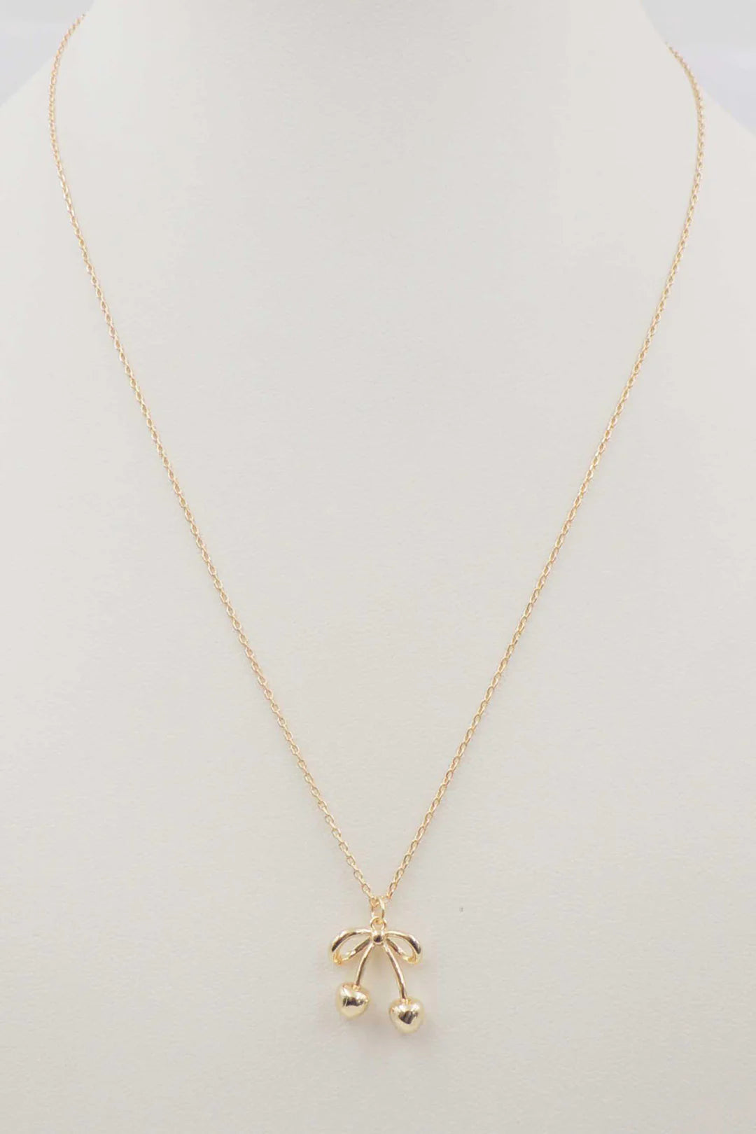 Gold Chain with Gold Bow Cherry Pendant 16"-18" Necklace