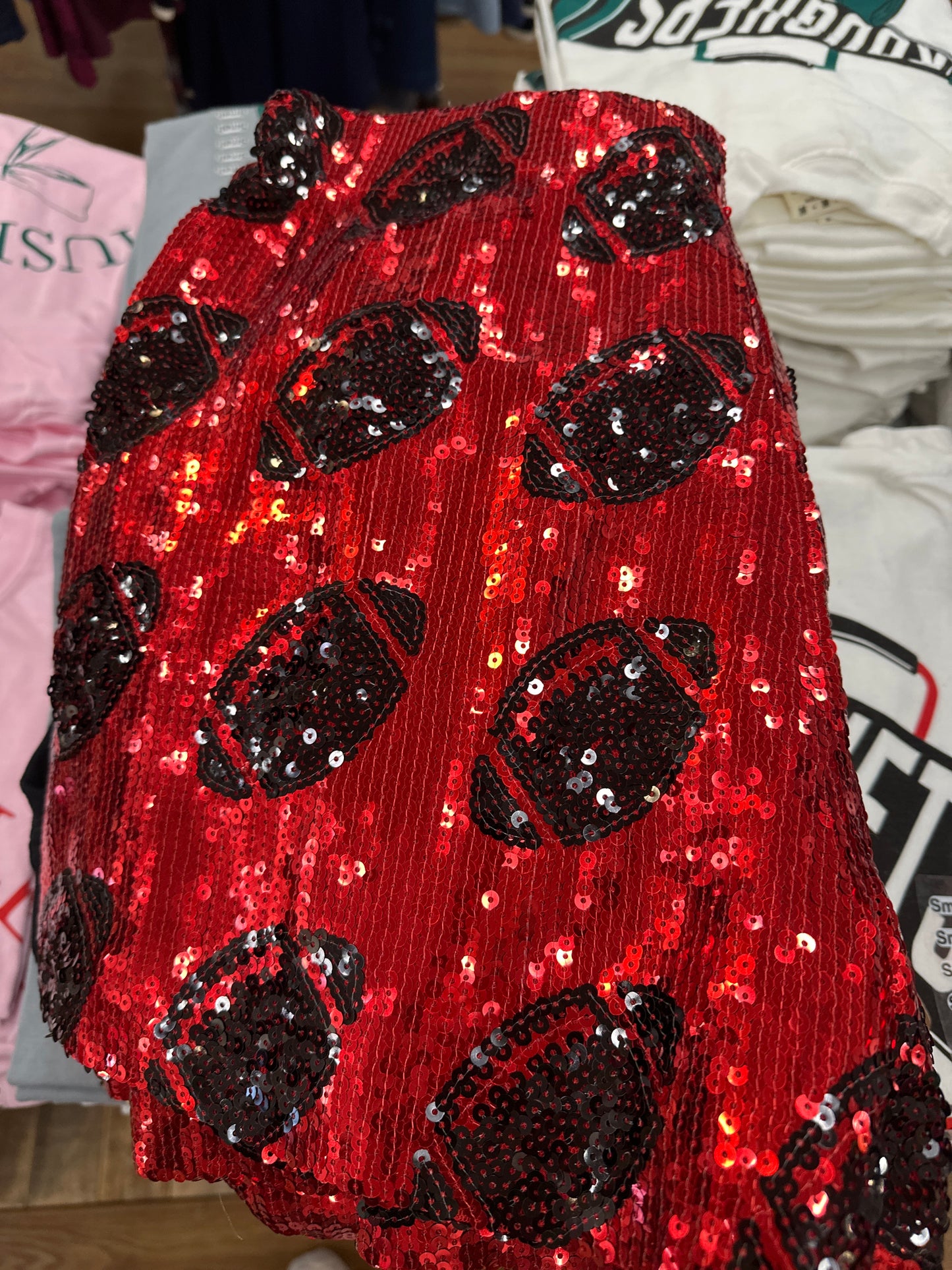 RED & BLACK SEQUIN FOOTBALL SHORTS