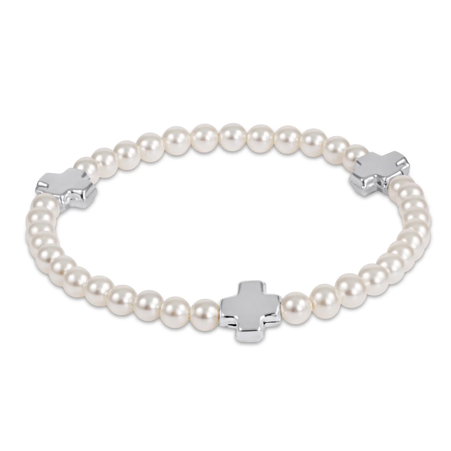SIGNATURE CROSS SMALL PEARL PATTERN 4MM BEAD BRACELET - STERLING
