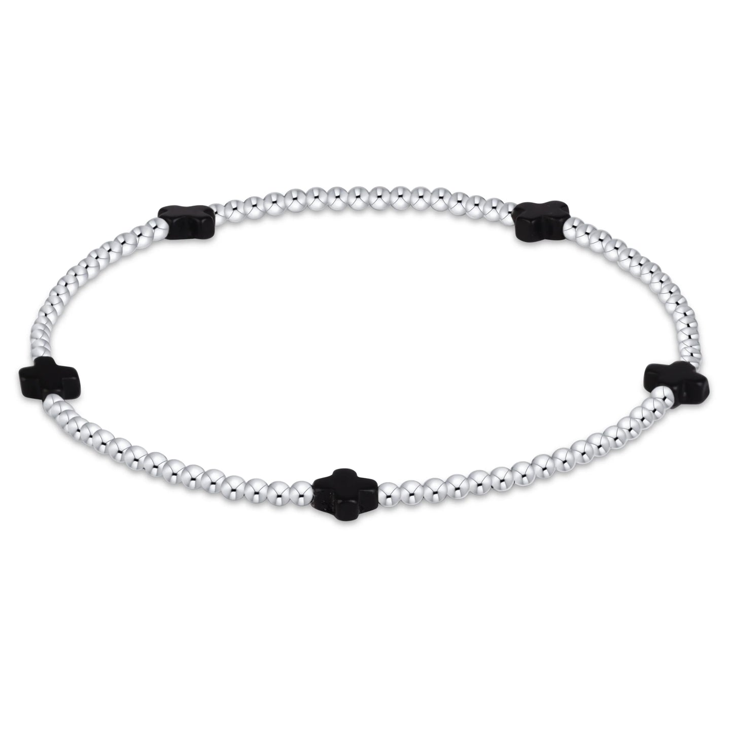 SIGNATURE CROSS SMALL 2MM STERLING BRACELET - ONYX