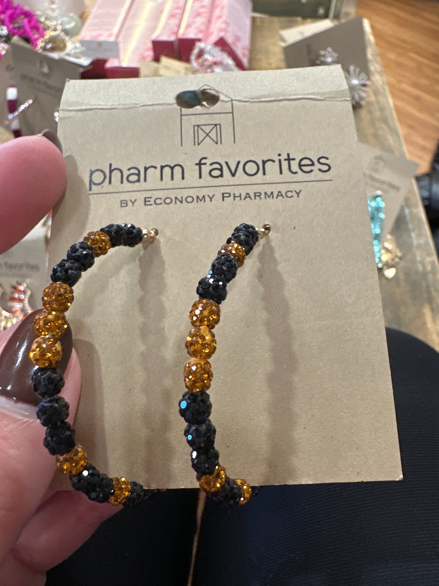 BLACK AND ORANGE CRYSTAL BEAD EARRINGS