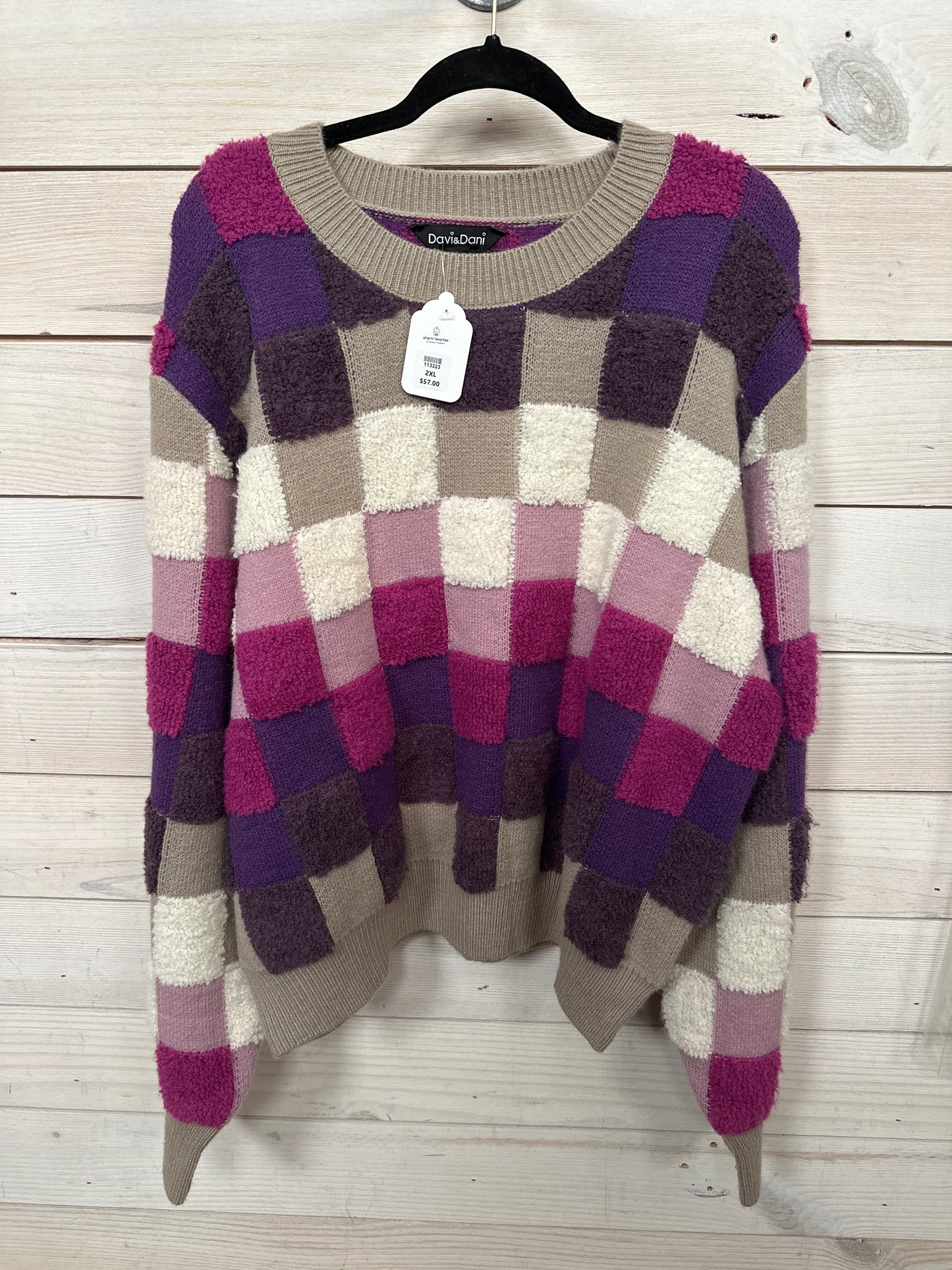 CHECKERED SWEATER - PURPLE/GREY/WHITE