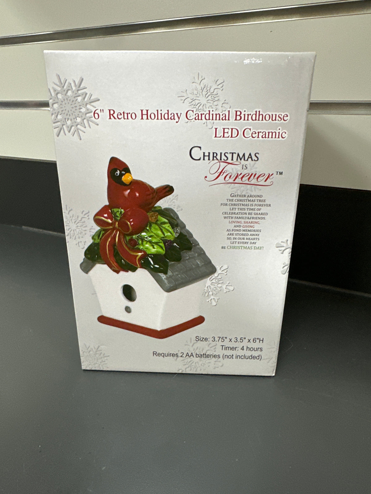 6" RETRO HOLIDAY CARDINAL BIRDHOUSE LED CERAMIC