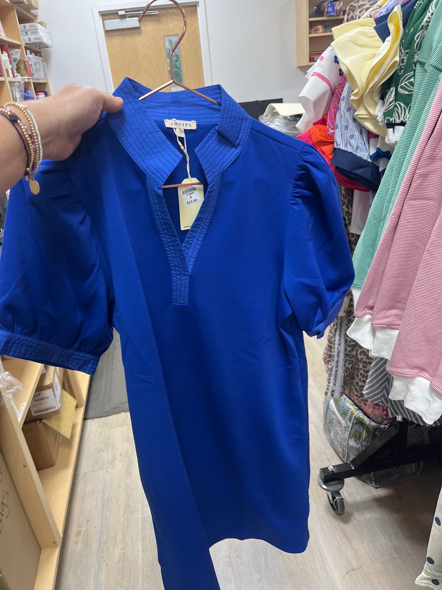 ROYAL BLUE TEXTURED V NECK SHORT SLEEVE MINI DRESS