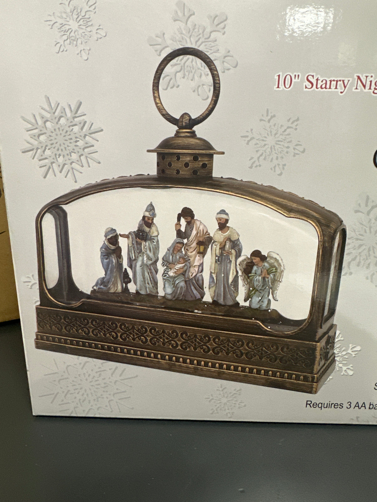 10" EXTRA W STARRY NIGHT NATIVITY GLITTER LANTERN