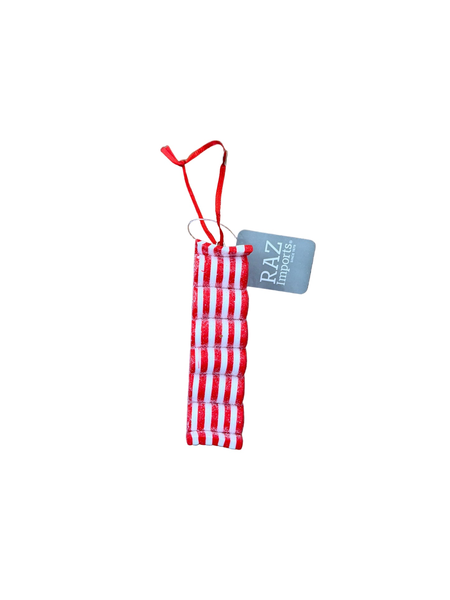 RAZ ORNAMENT-RED AND WHITE RIBBON CANDY