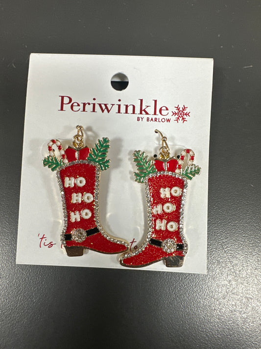 ENAMEL COWBOY BOOT HO HO HO EARRINGS