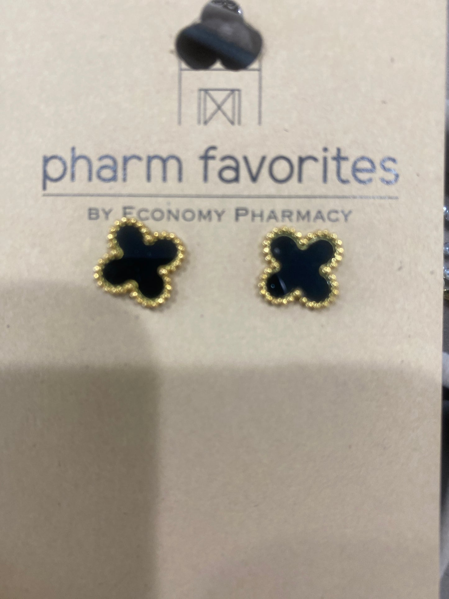 GOLD CLOVER POST EARRINGS - BLACK
