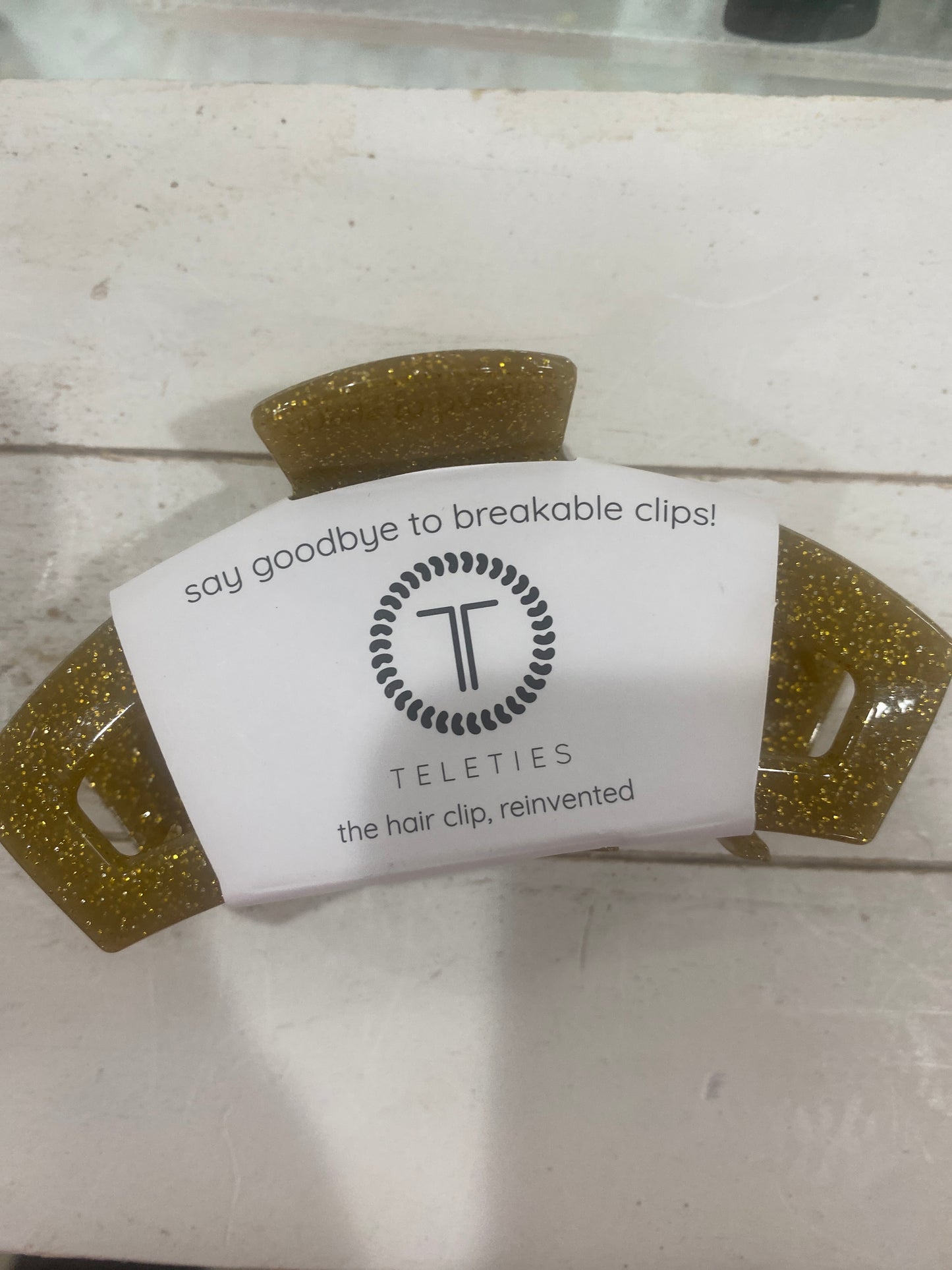 TELETIES OPEN HAIR CLIP - LARGE - GOLD GLITTER