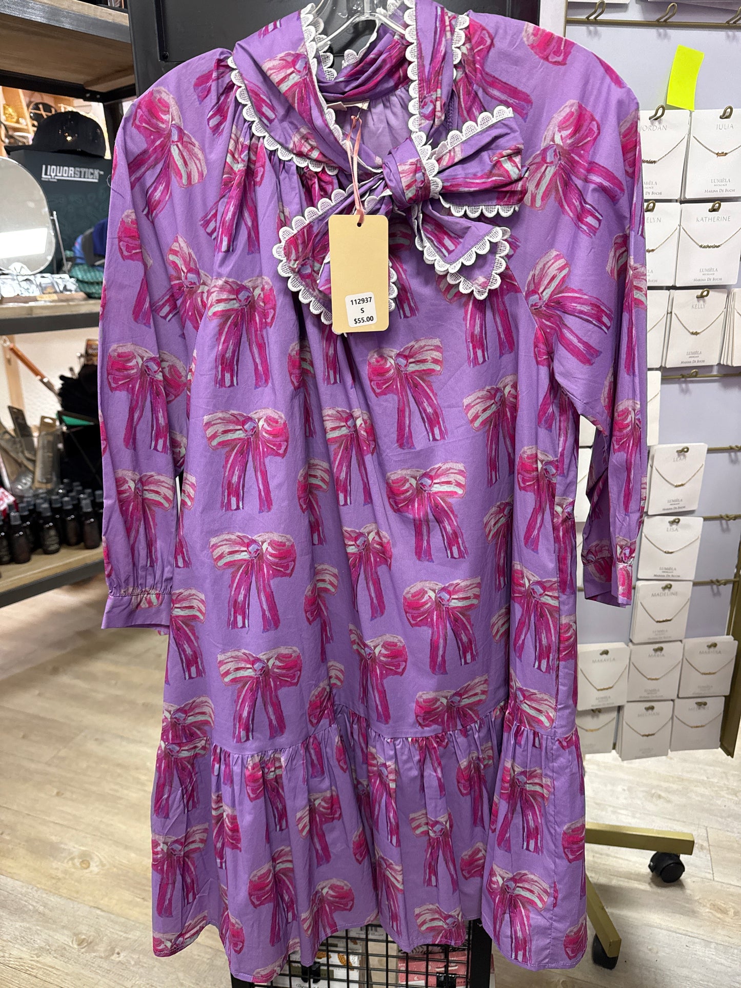 LAVENDER DRESS W/LACE TIE COLLAR - S