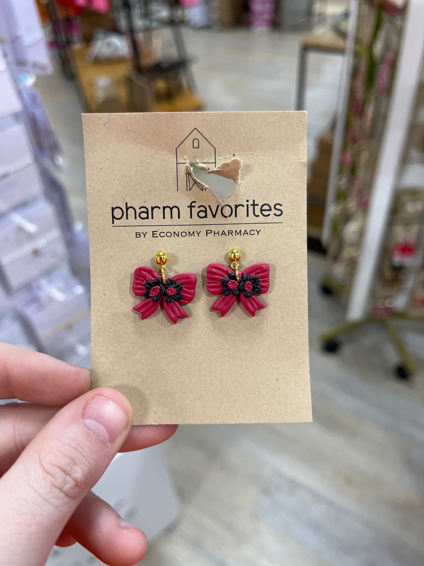 BOW EARRINGS - RED/BLK