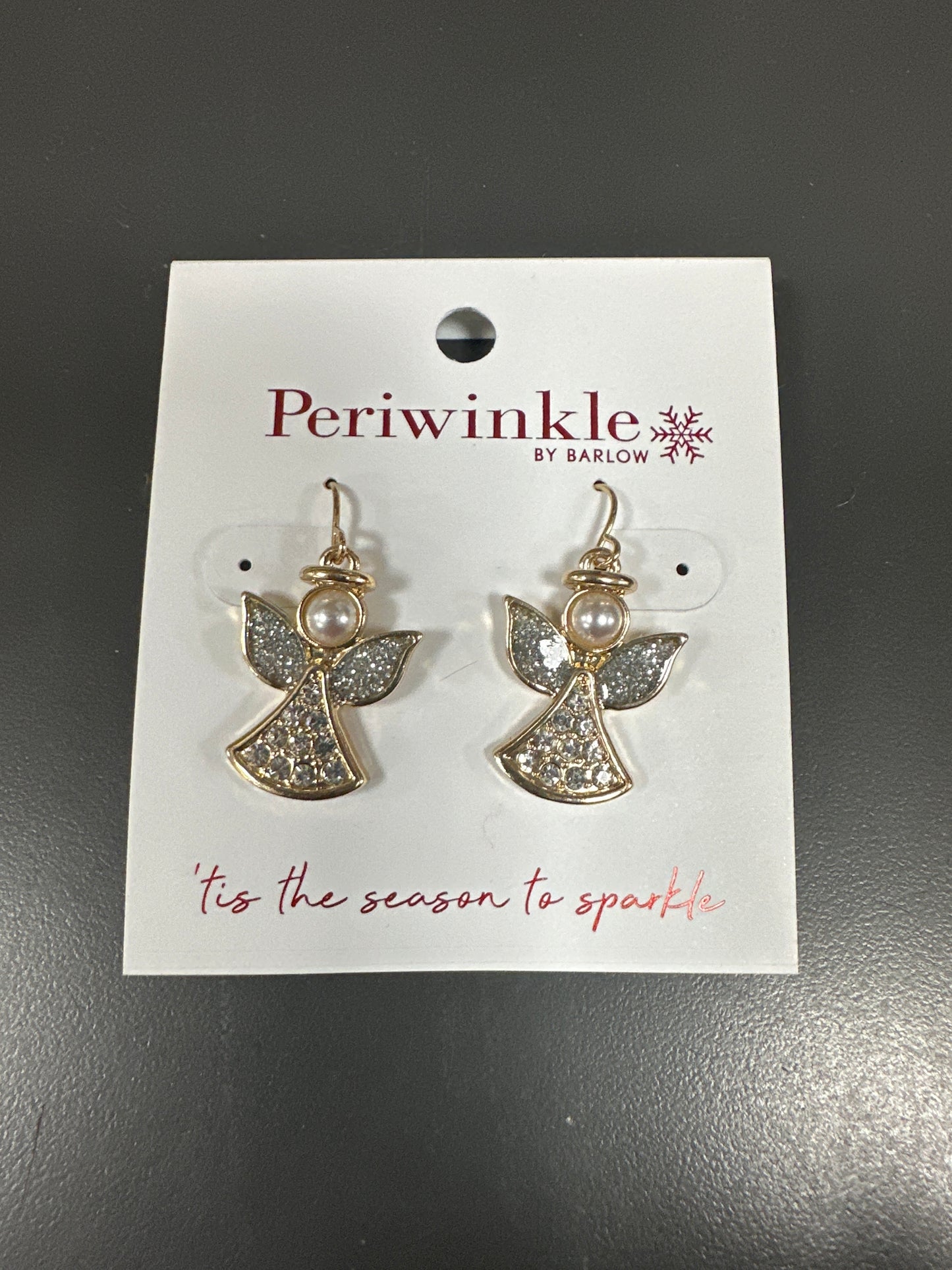 GOLD GLITTER AND PEARL ANGEL EARRINGS