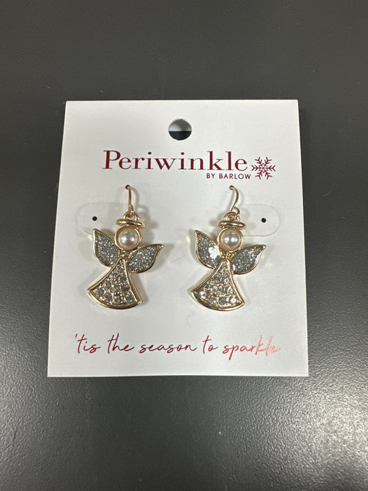 GOLD GLITTER AND PEARL ANGEL EARRINGS