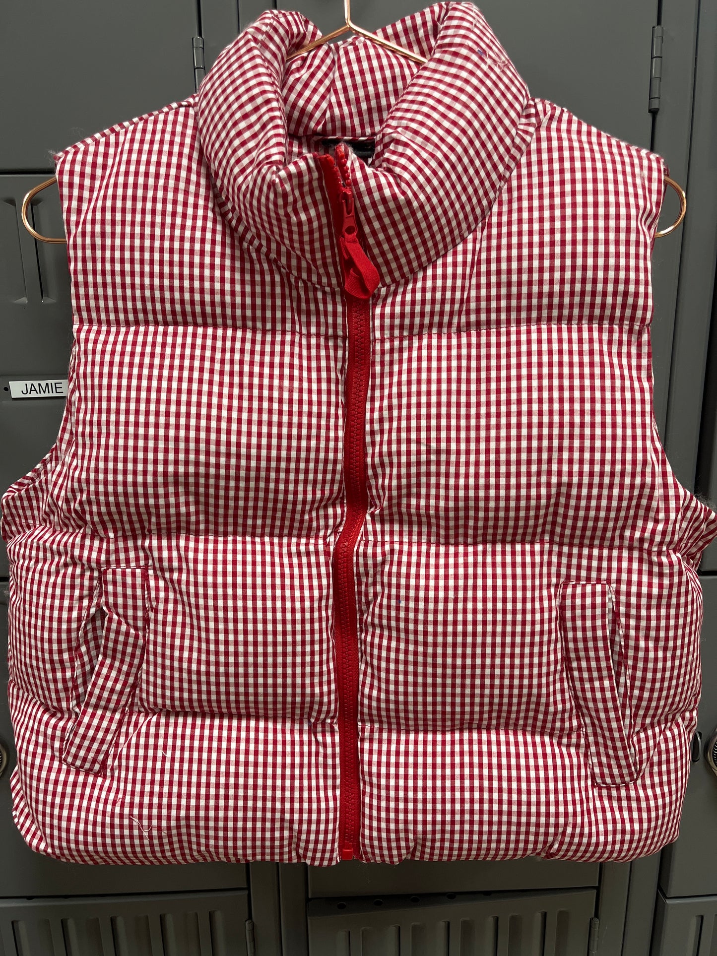 RED GINGHAM PUFFER VEST