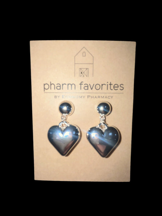 SILVER PUFFY HEART DANGLE EARRINGS