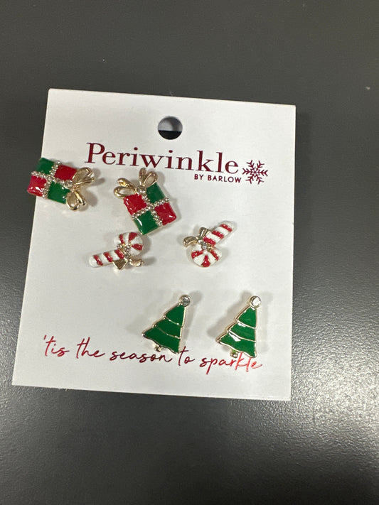 SET OF 3 STUD EARRINGS GIFTS/CANDY CANE/TREES