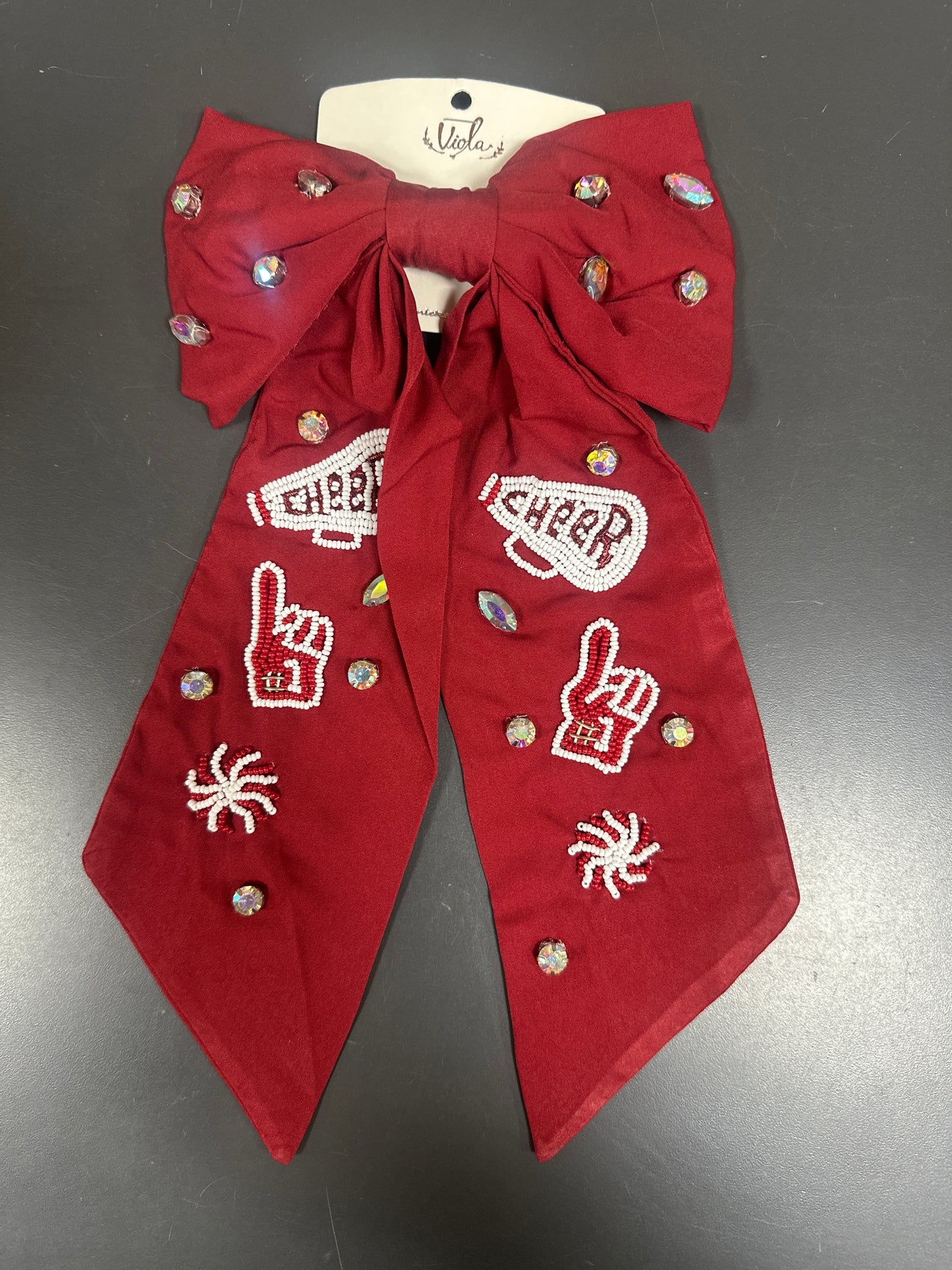 3 ICON CHEER BOW - BURGUNDY/WHITE