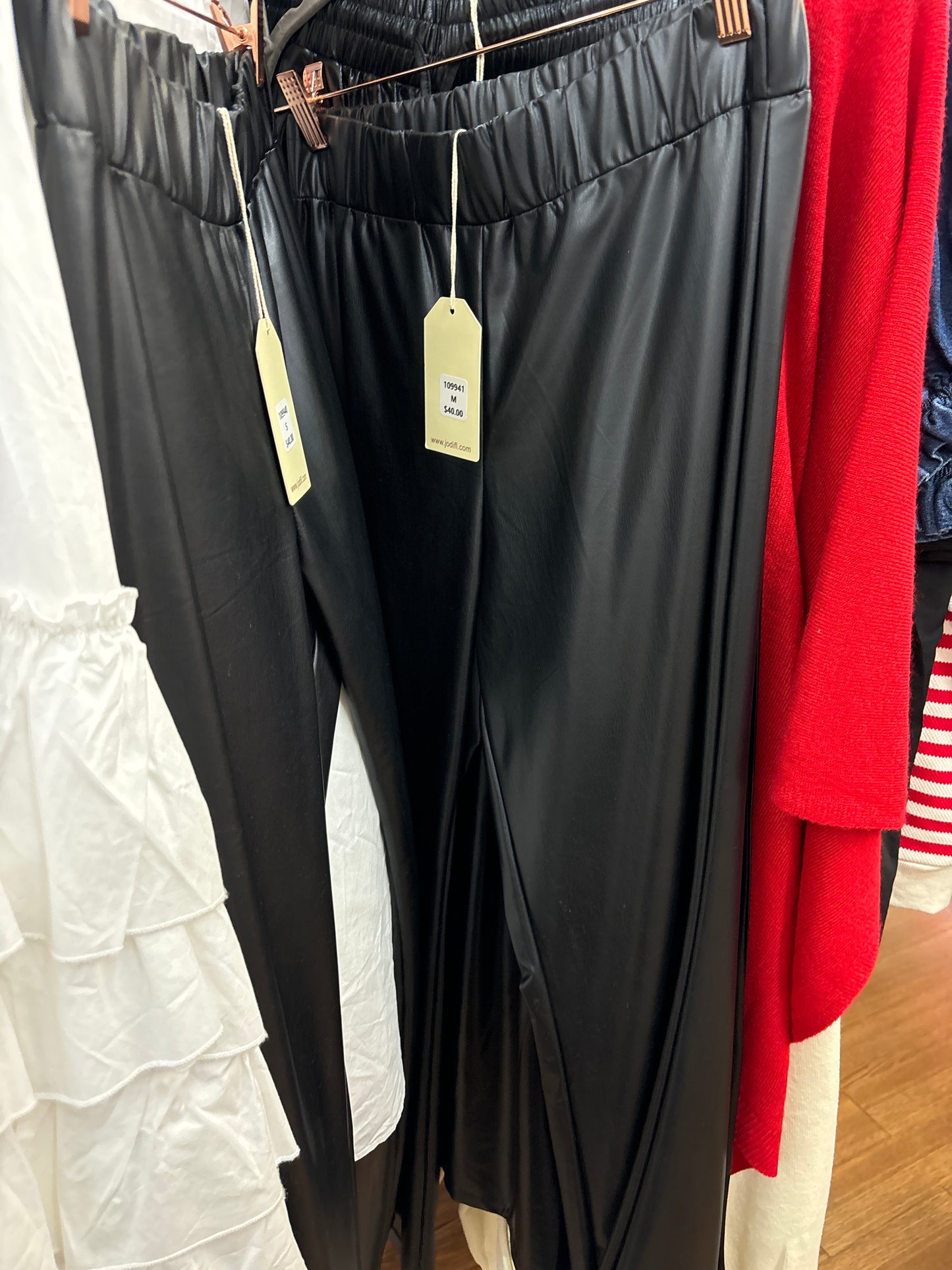 BLACK VEGAN LEATHER FLARE PANTS AND SHORTS