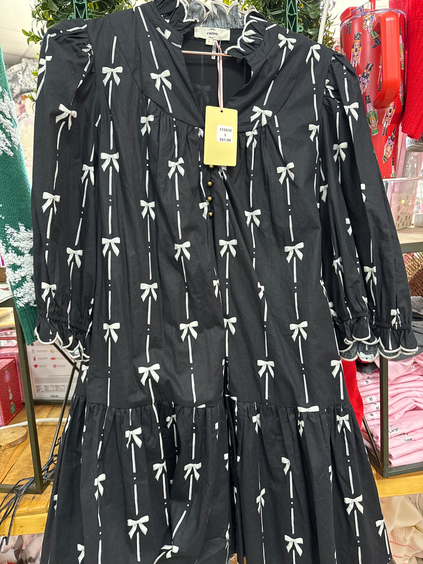 BLACK DRESS WITH BOW PRINT