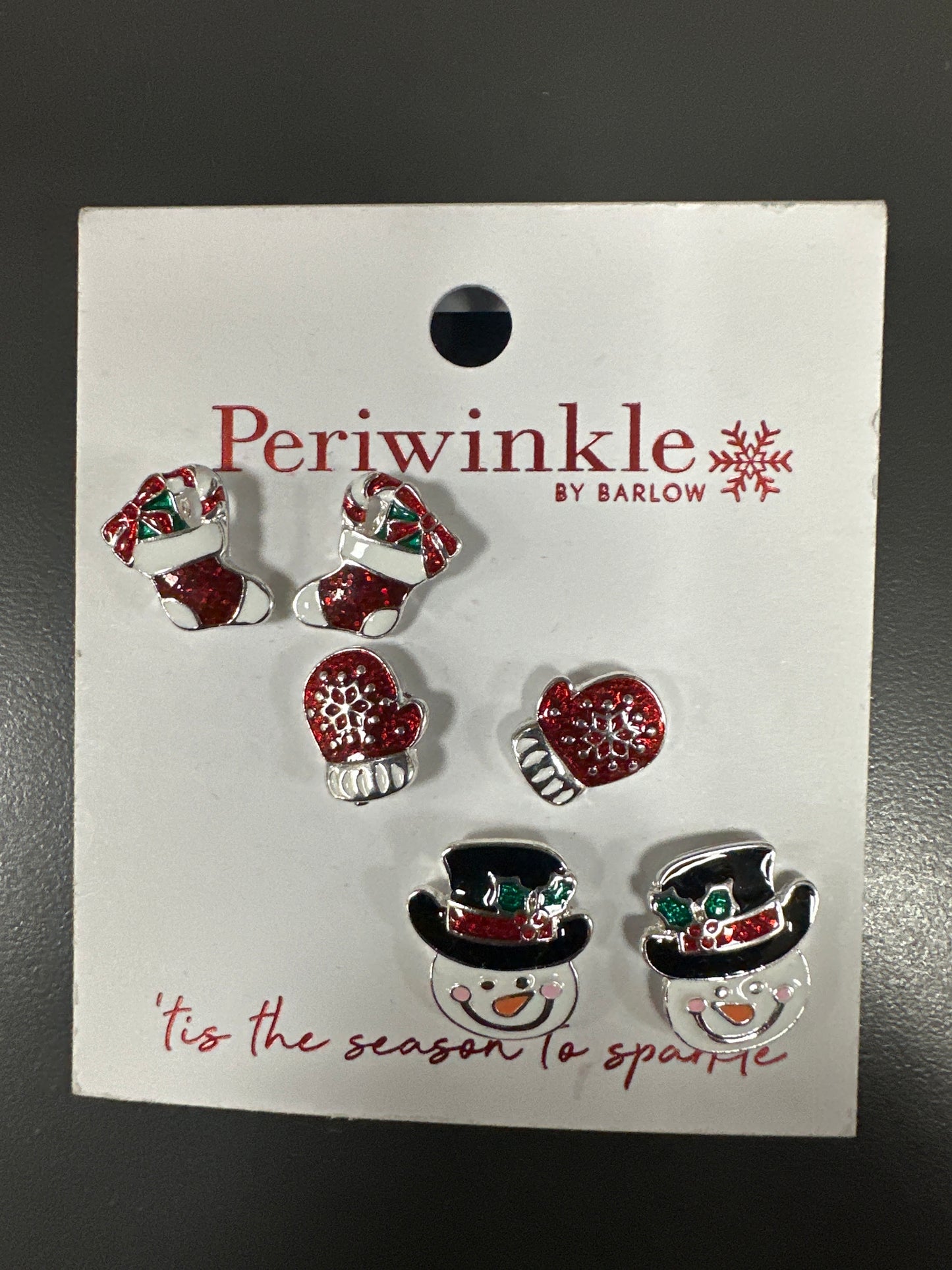 SET OF 3 STUD EARRINGS STOCKINGS/MITTENS/SNOWMEN