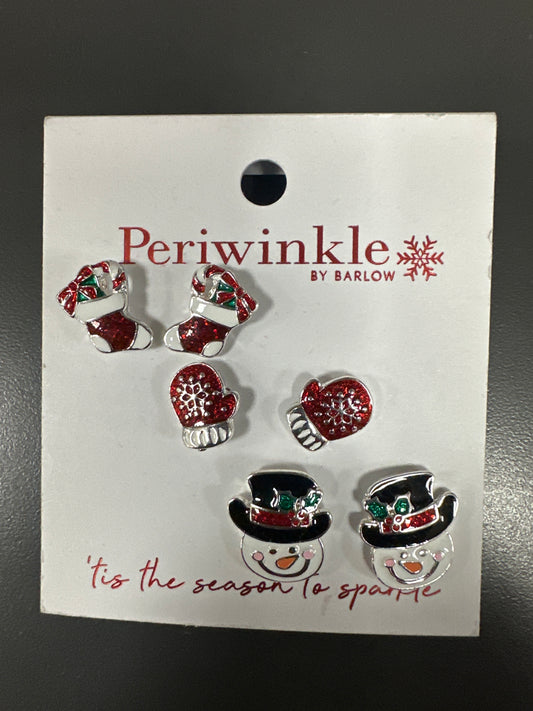 SET OF 3 STUD EARRINGS STOCKINGS/MITTENS/SNOWMEN