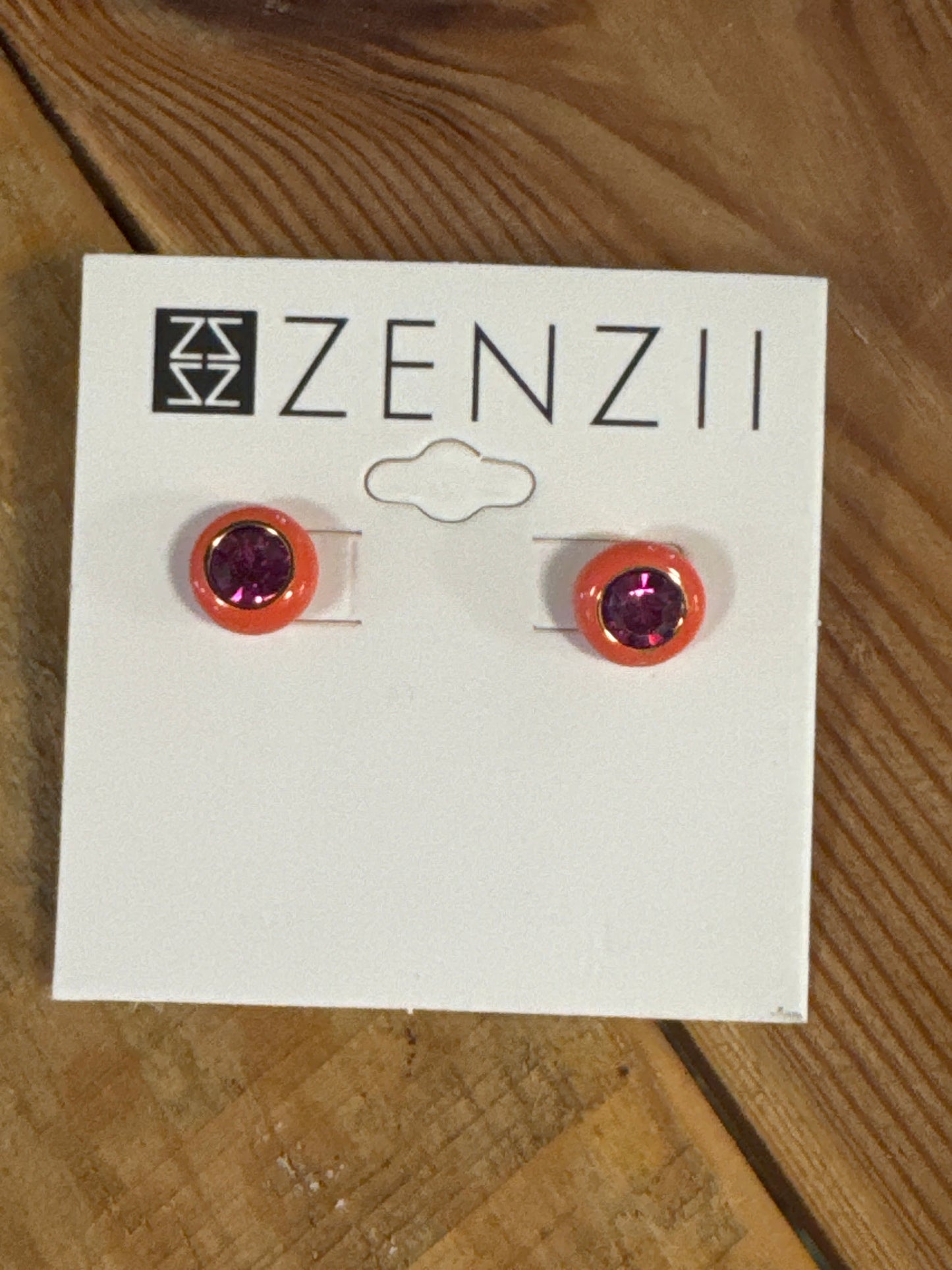 CRYSTAL ENCASED ENAMEL STUD EARRINGS - CORAL