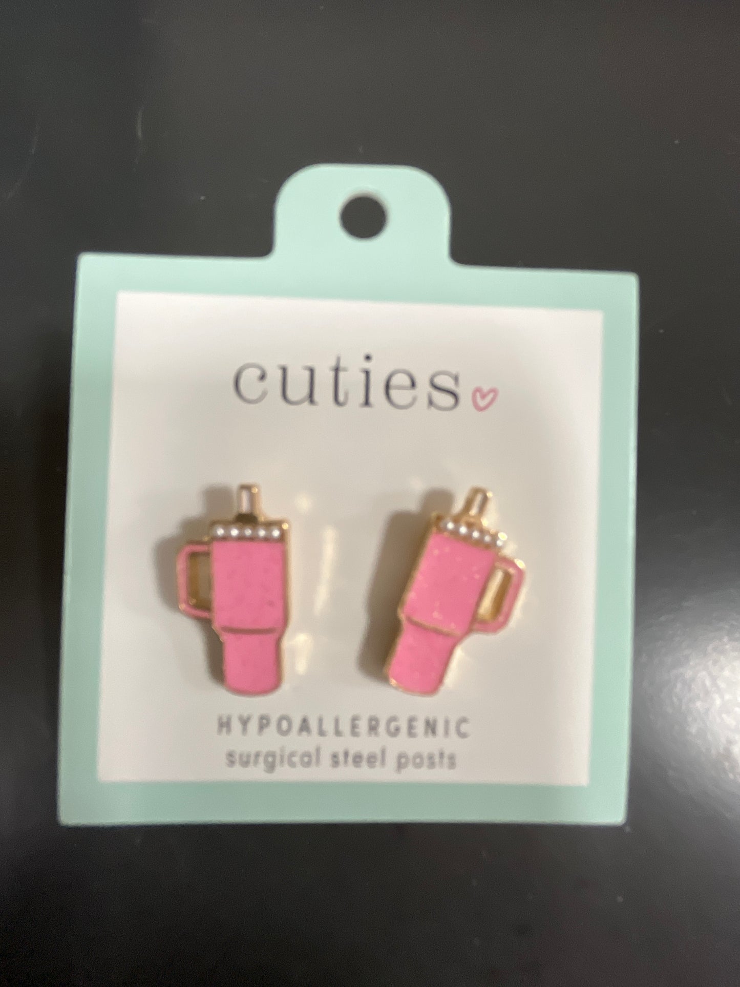 PINK TUMBLER W/ PEARLS EARRINGS
